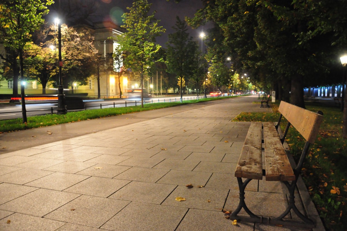 Night lit plaza